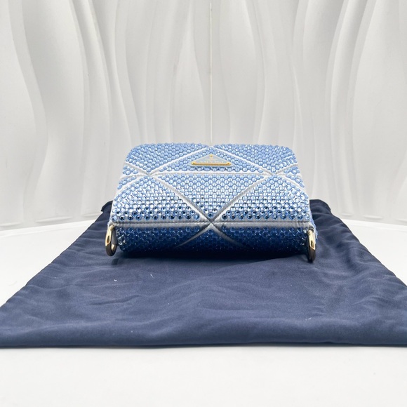 PRADA Mini Satin Bag with Crystal Embellishments Blue Gold Hardware - Picture 9 of 16